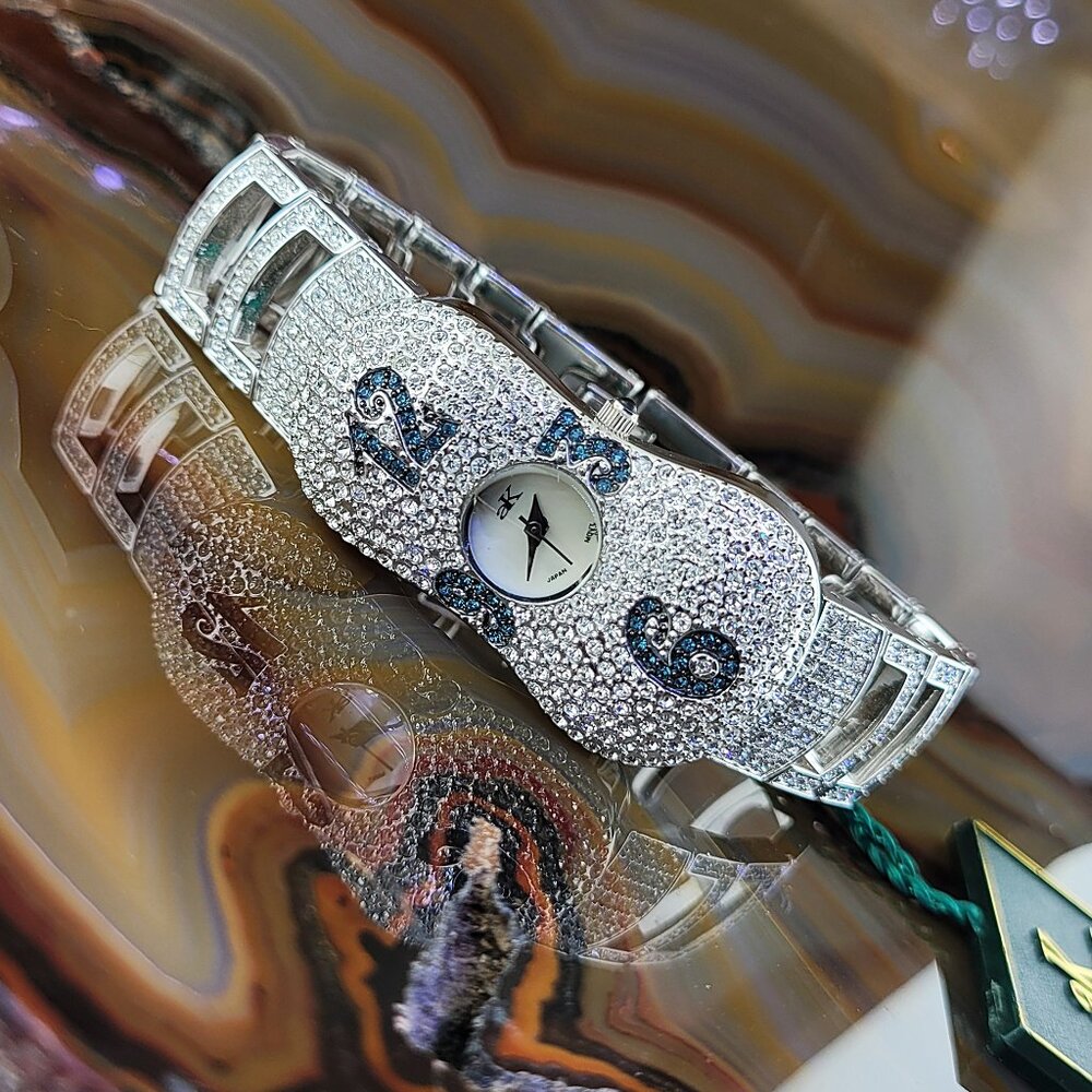 New ADEE KAYE Silver Swarovski Crystal Watch Red Carpet Statement Watch AK1101